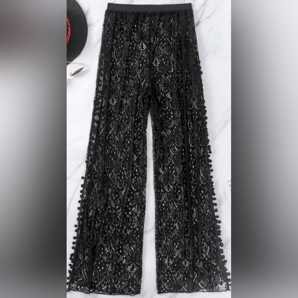 2/$50 NEW Elegant Sexy Black Lace Sheer Flowy BurnoutSwim Cover-Up Pants(#1,477) - Picture 4 of 7